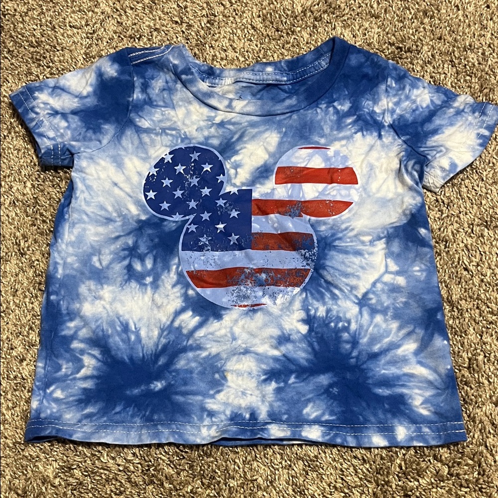 Disney Toddler Blue & White Tie-Dye Mickey Mouse Kids Tee‎ 12-18M